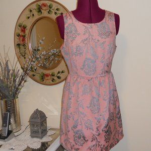 BB Dakota Dress 4 Peachy Pink w/Silver Pattern Keyhole Back Sleeveless Fit Flare